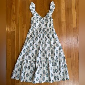 J. Crew White Sundress with Blue-Green Floral Motif